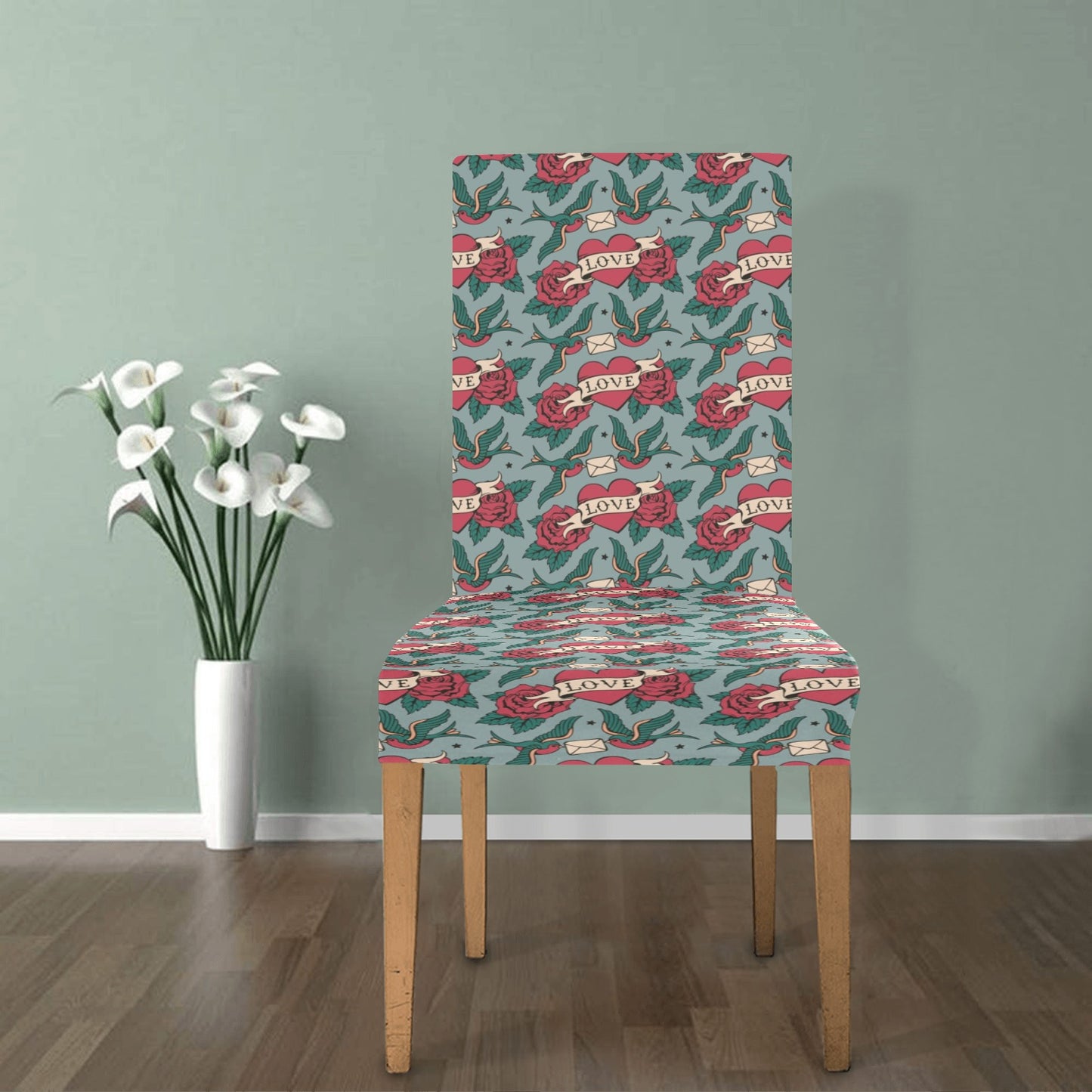 Tattoo Heart Print Design LKS301 Dining Chair Slipcover