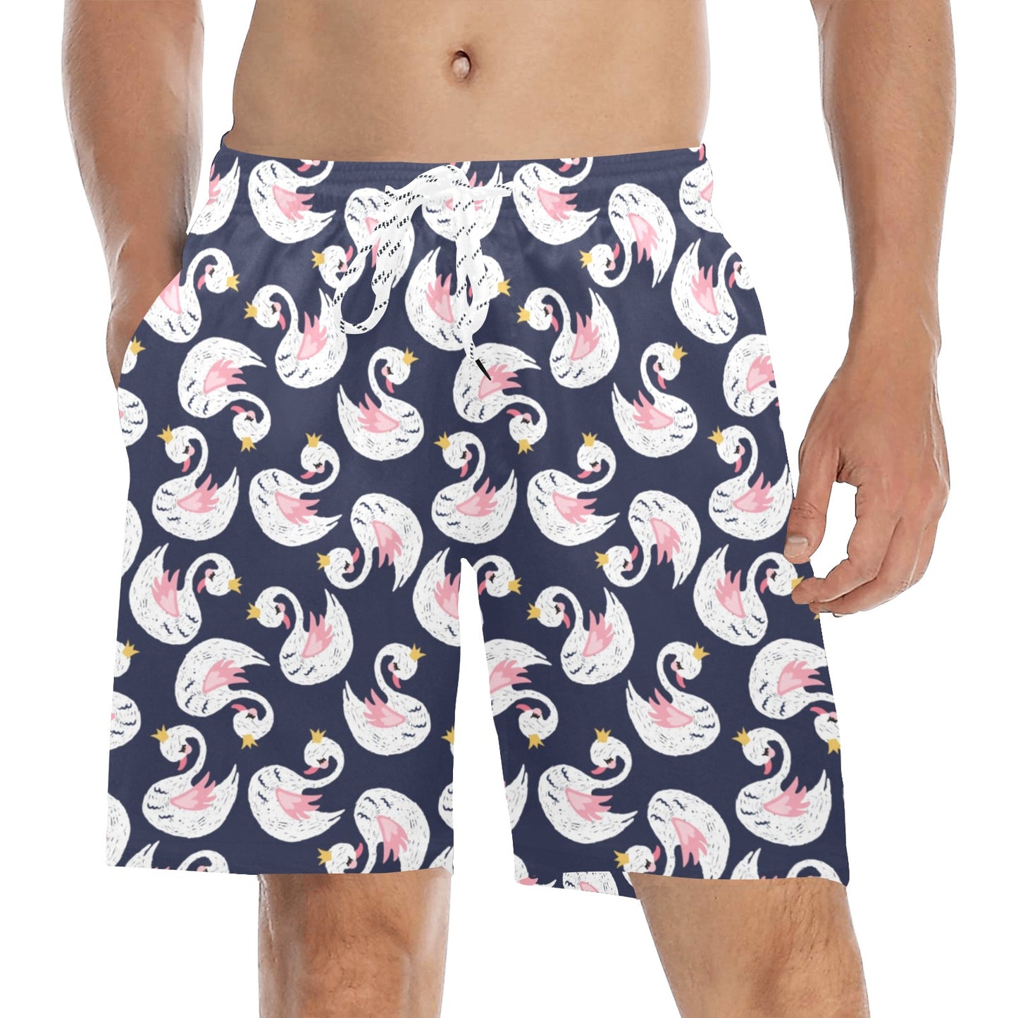 Swan Print Design LKS403 Men's Swim Trunks Beach Shorts