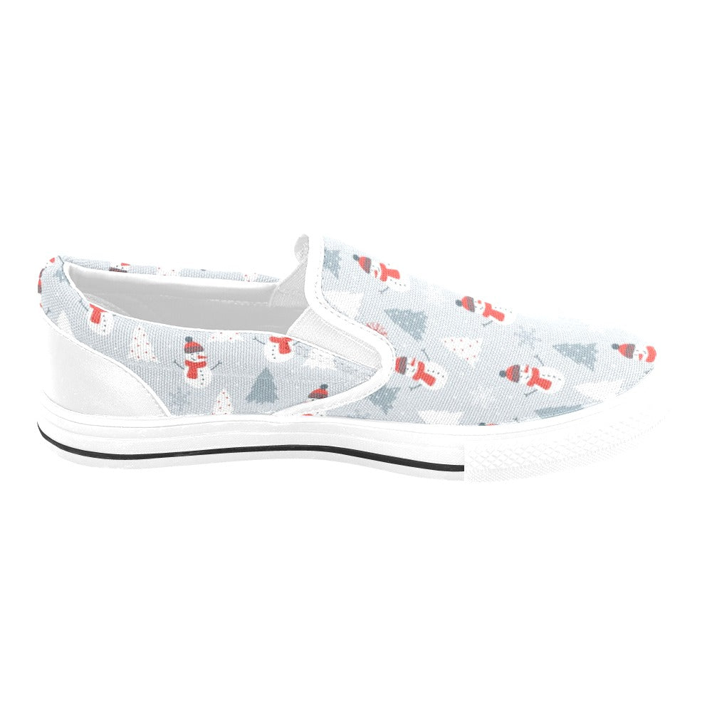 Snowman Print Design LKS302 White Slip Ons Canvas Women's Shoes