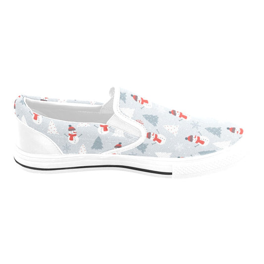 Snowman Print Design LKS302 White Slip Ons Canvas Women's Shoes
