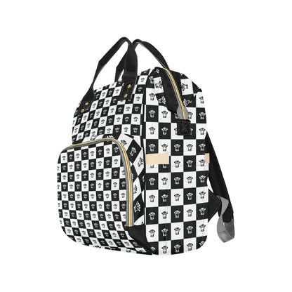 Checkered Flag Crown Pattern Diaper Bag Backpack