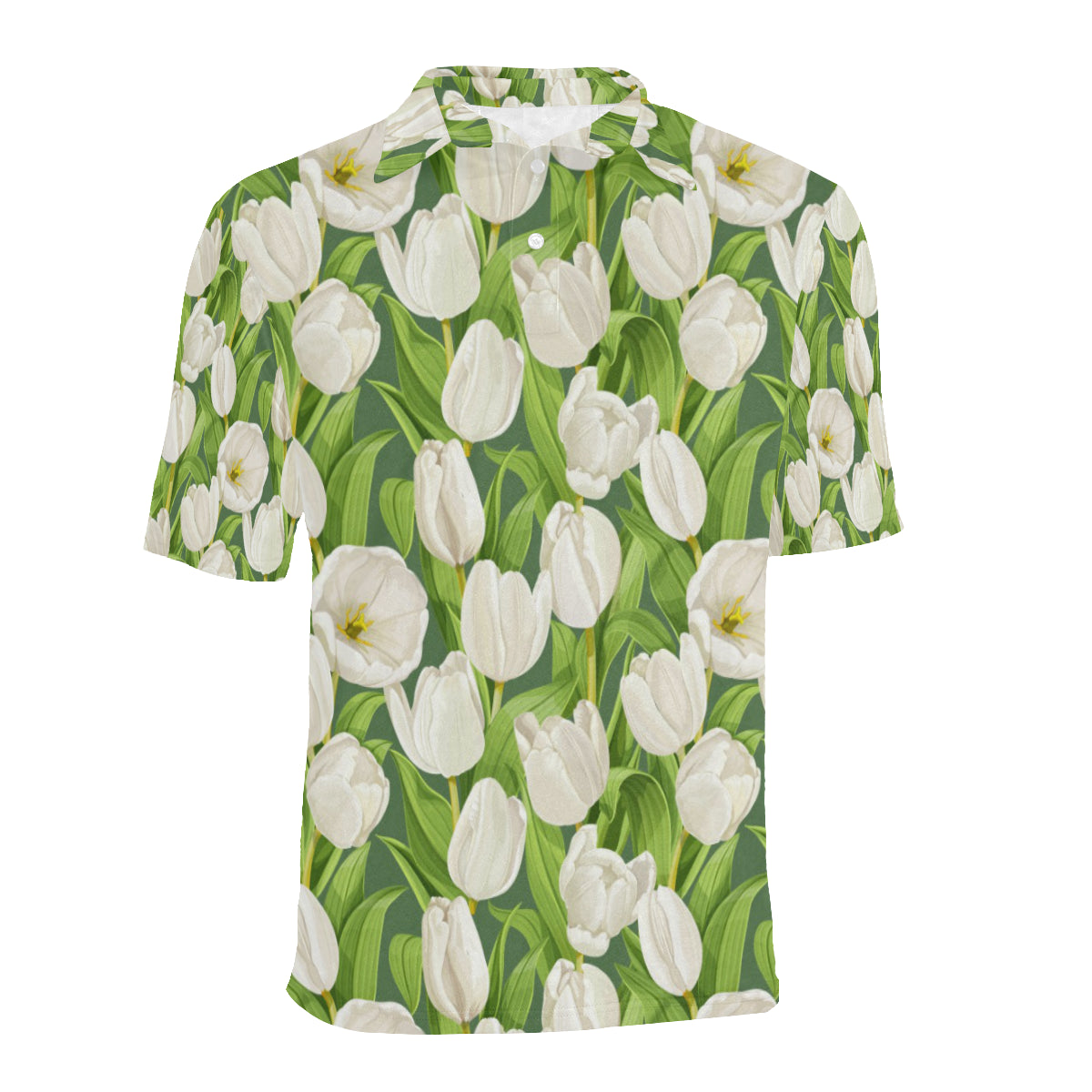 Tulip White Pattern Print Design TP05 Men Polo Shirt