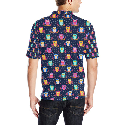 Owl Cute Themed Design Print Men Polo Shirt