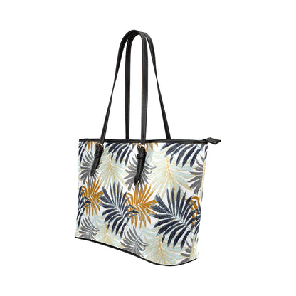Colorful Tropical Palm Leaves Leather Tote Bag