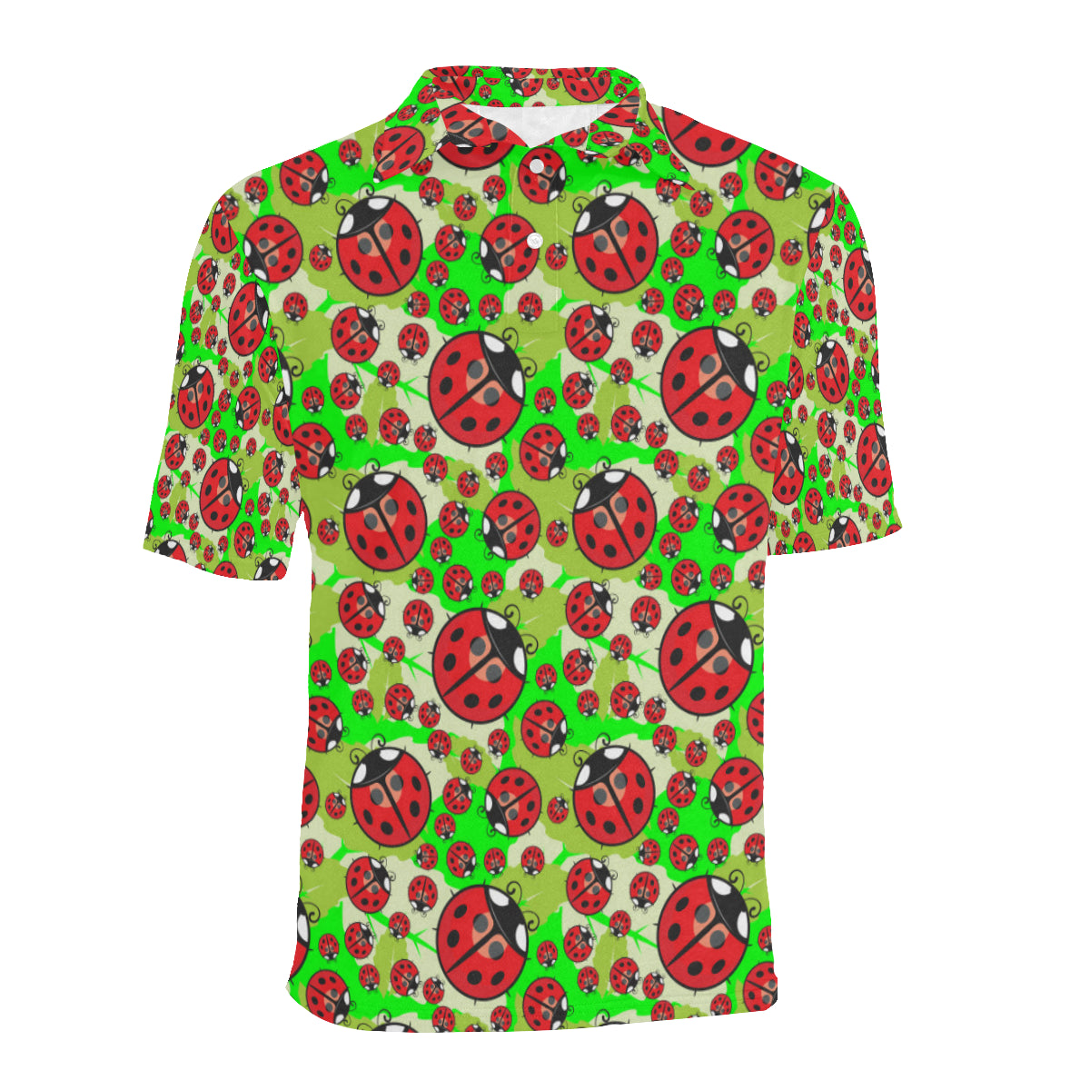 Ladybug with Leaf Print Pattern Men Polo Shirt