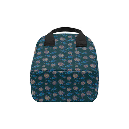 Sea Turtle Hand Drawn Blue Print Insulated Lunch Bag