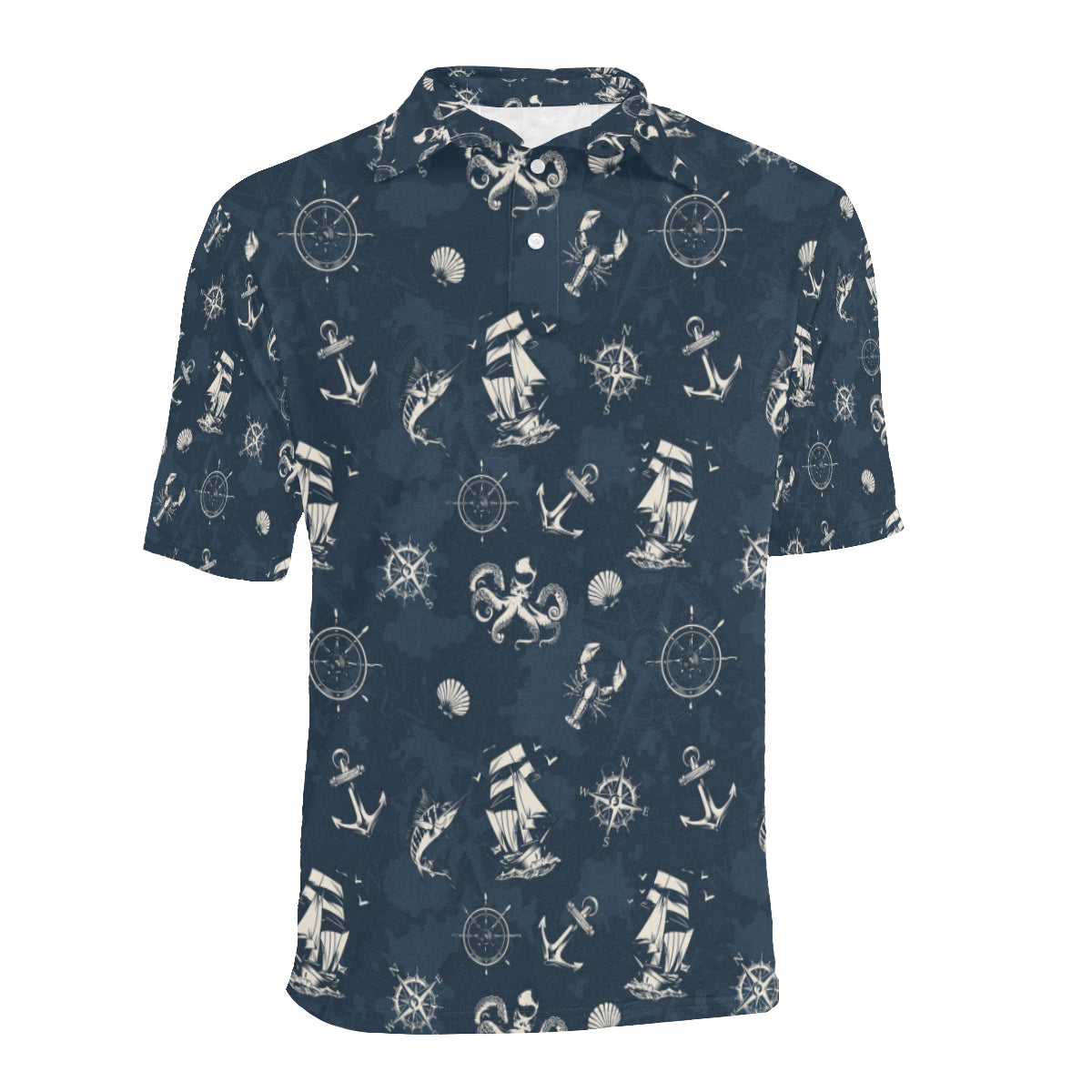 Nautical Sea Themed Print Men Polo Shirt