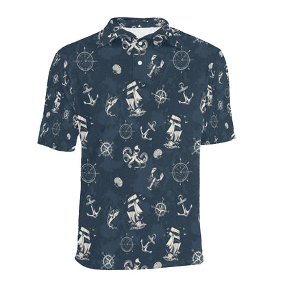 Nautical Sea Themed Print Men Polo Shirt