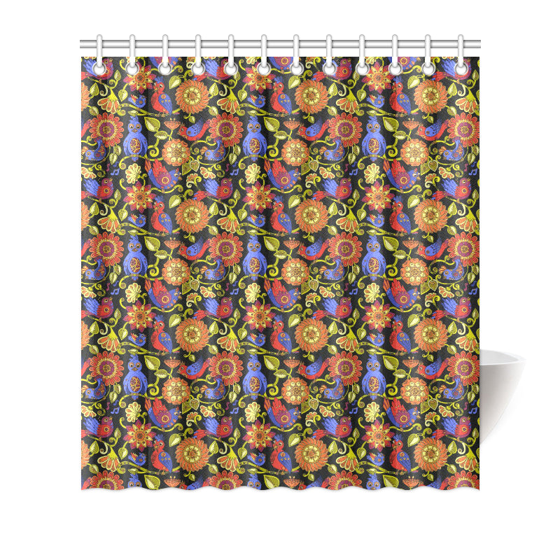 Steampunk Bird Design Themed Print Shower Curtain
