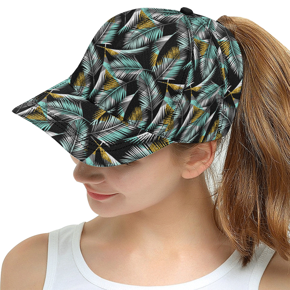Gold Glitter Cyan Tropical Palm Leaves Snapback Cap