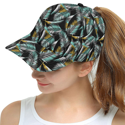 Gold Glitter Cyan Tropical Palm Leaves Snapback Cap