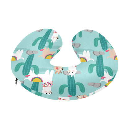 Llama Cactus Pattern Print Design 08 U-Shaped Travel Neck Pillow