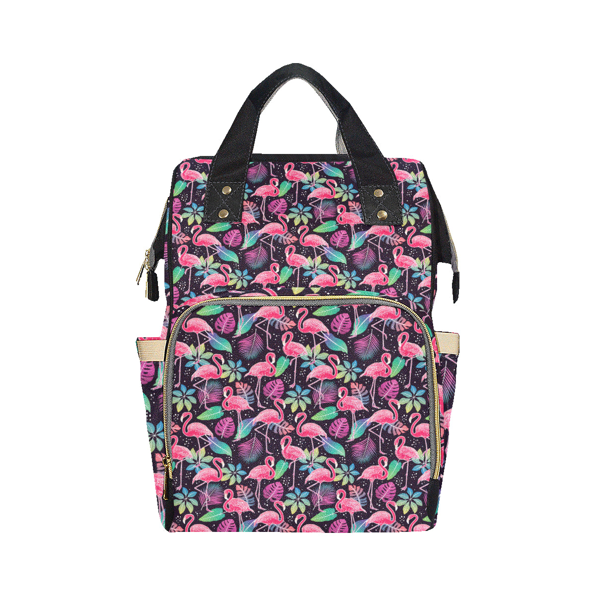Flamingo Tropical leaves Neon Print Diaper Bag Backpack