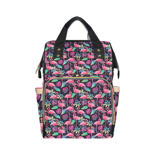 Flamingo Tropical leaves Neon Print Diaper Bag Backpack