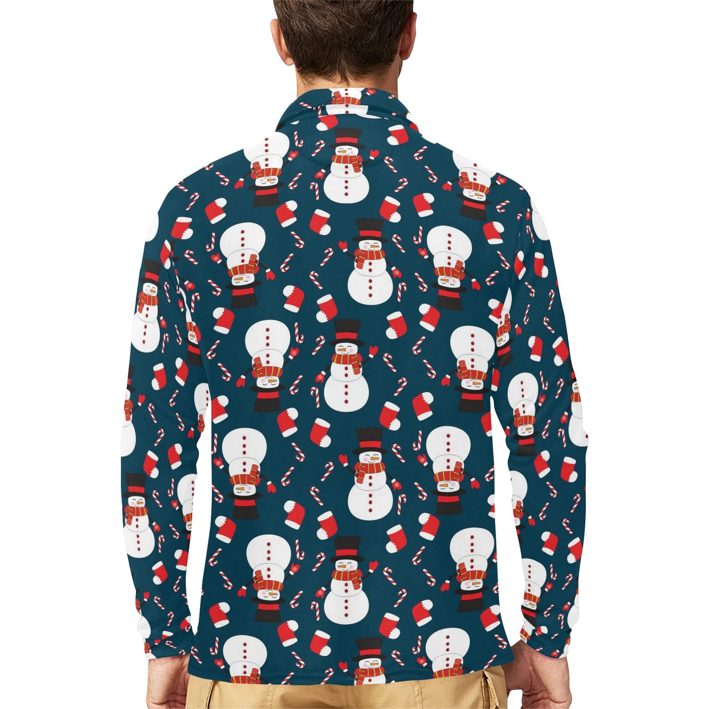 Snowman Print Design LKS301 Long Sleeve Polo Shirt For Men's