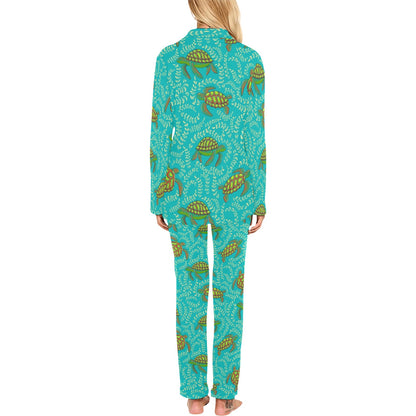 Sea Turtle Pattern Print Design T010 Women's Long Pajama Set