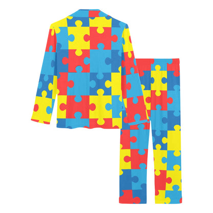 Autism Awareness Puzzles Design Print Women's Long Pajama Set