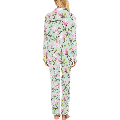 Magnolia Pattern Print Design MAG04 Women's Long Pajama Set
