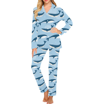 Blue Whale Pattern Print Design 02 Women's Long Pajama Set