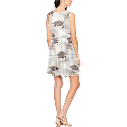 Sea Turtle Pattern Print Design T07 Sleeveless Dress