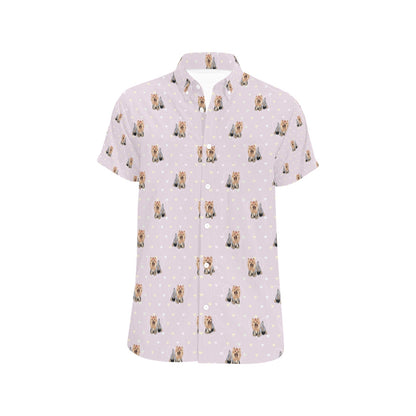 Yorkshire Terriers Print Design LKS302 Men Short Sleeve Button Up Shirt