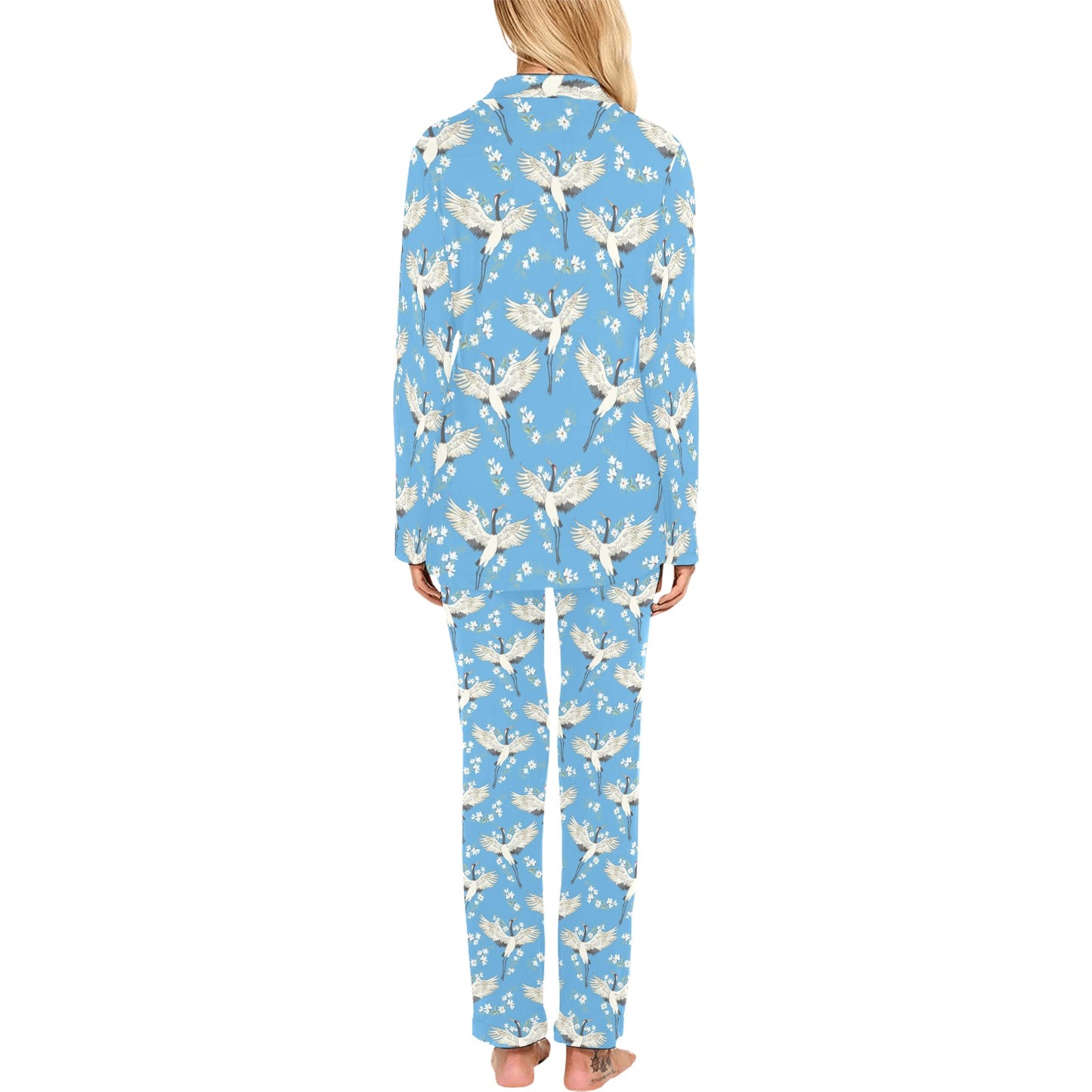 Crane Pattern Print Design 03 Women's Long Pajama Set