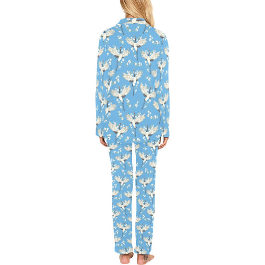 Crane Pattern Print Design 03 Women's Long Pajama Set