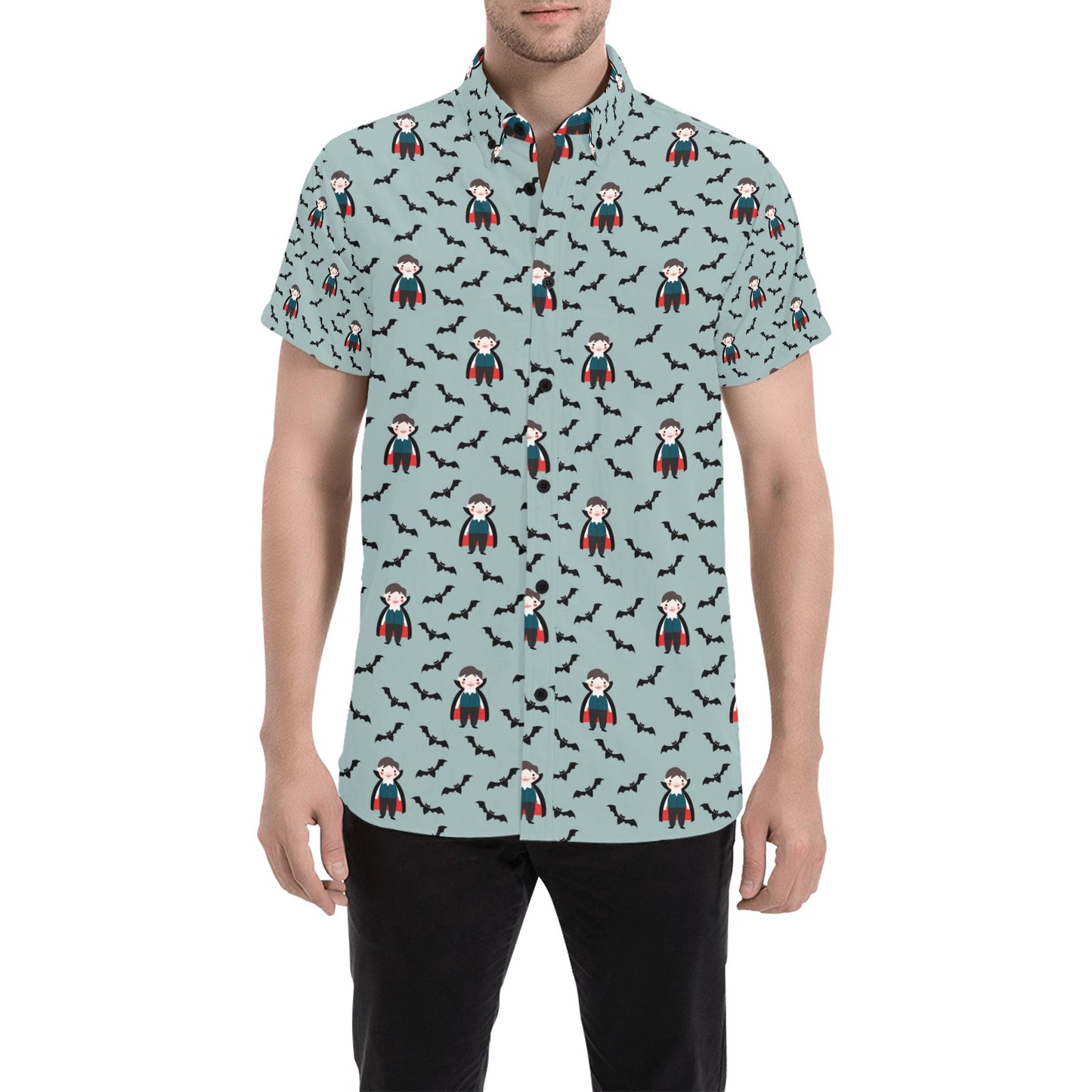 Vampire Print Design LKS304 Men Short Sleeve Button Up Shirt