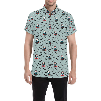 Vampire Print Design LKS304 Men Short Sleeve Button Up Shirt