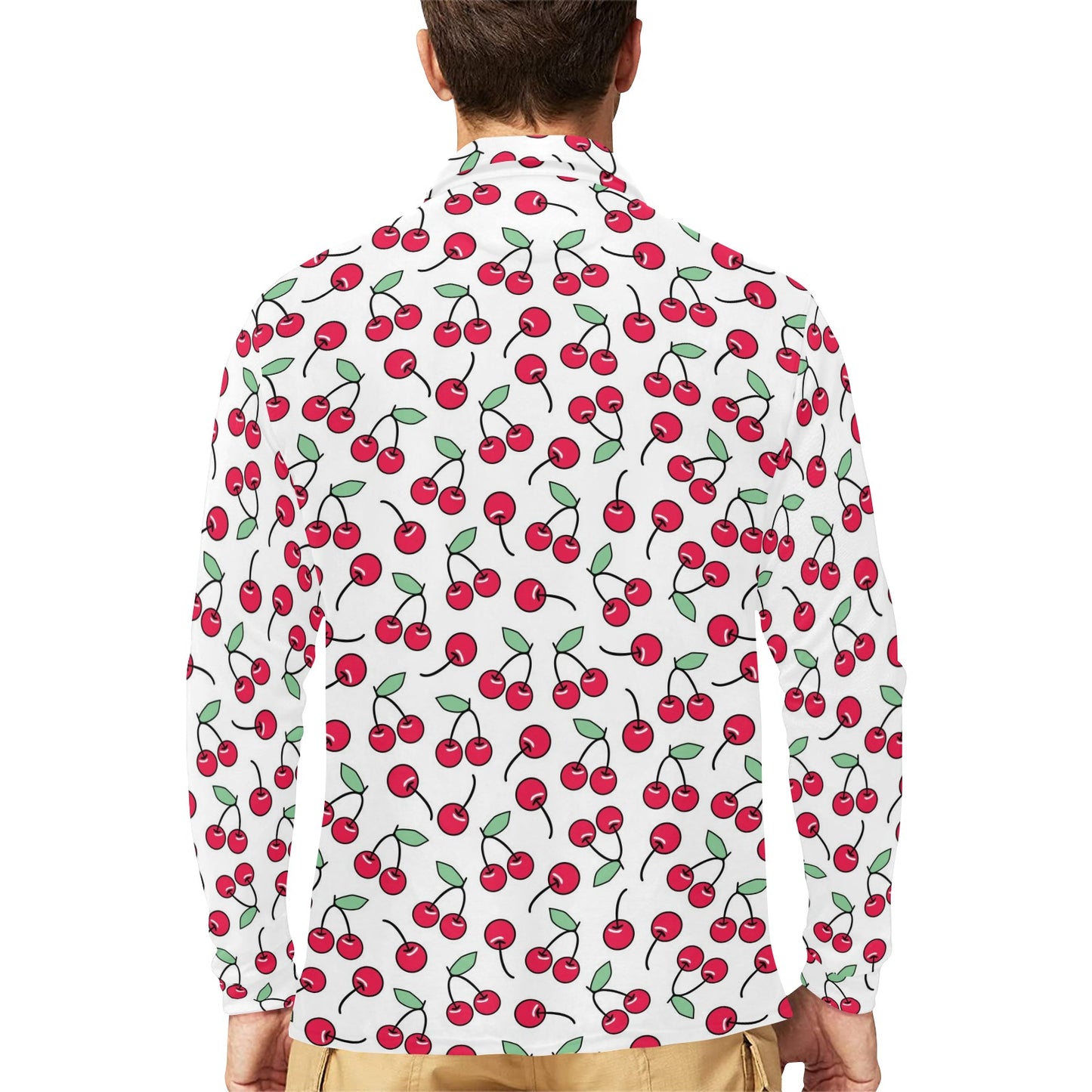 Cherry Pattern Print Design 03 Long Sleeve Polo Shirt For Men's