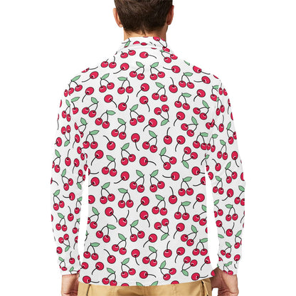 Cherry Pattern Print Design 03 Long Sleeve Polo Shirt For Men's