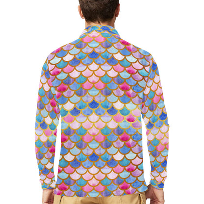 Scales Print Design LKS401 Long Sleeve Polo Shirt For Men's