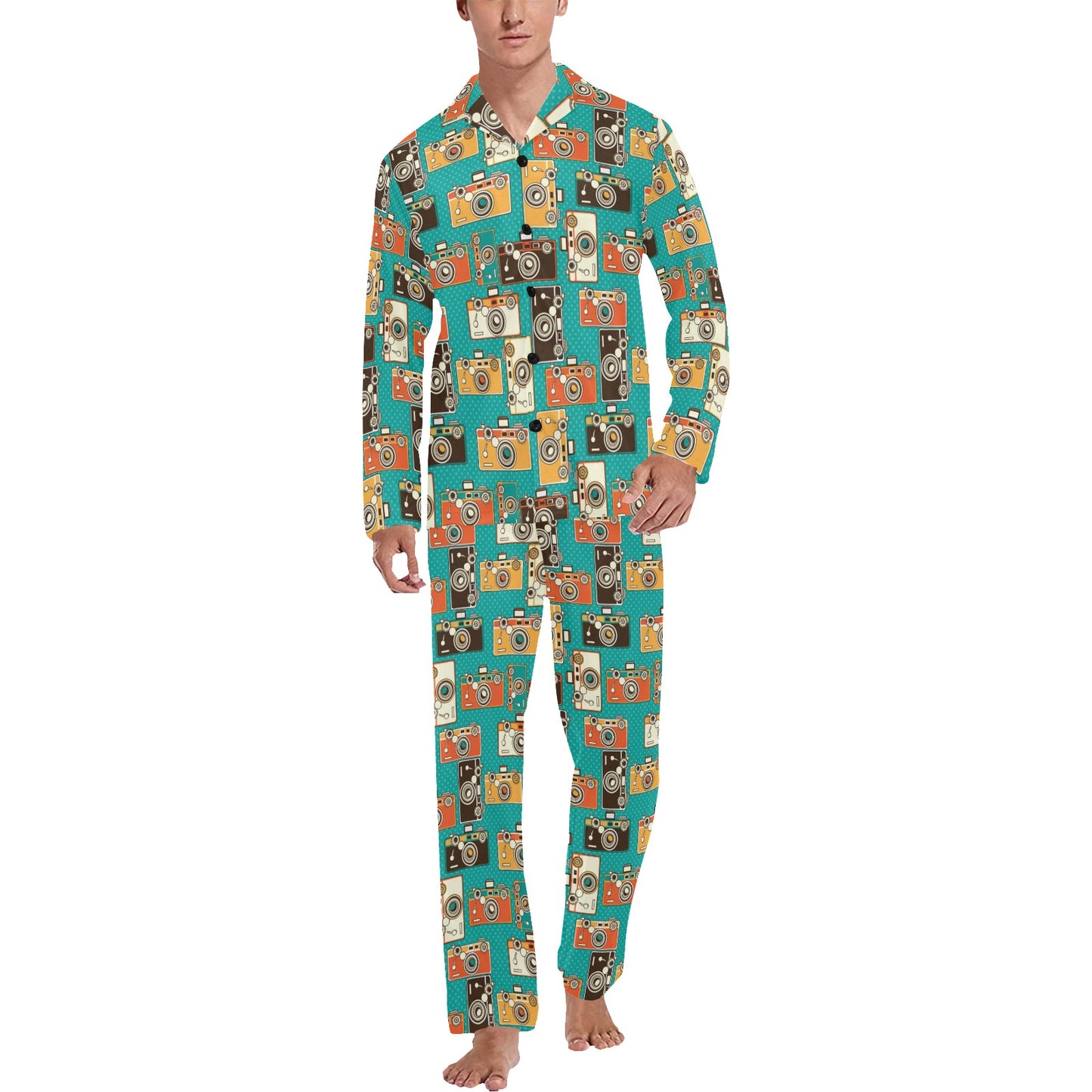 Camera Pattern Print Design 02 Men's Long Pajama Set