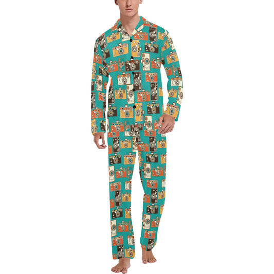 Camera Pattern Print Design 02 Men's Long Pajama Set