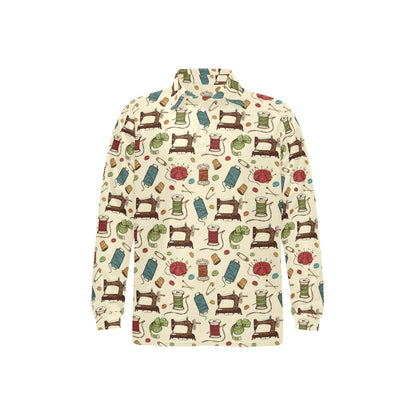 Sewing Equipment Print Design LKS303 Long Sleeve Polo Shirt For Men's
