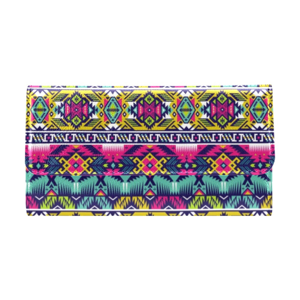 Indian Navajo Color Themed Design Print Women's Trifold Wallet