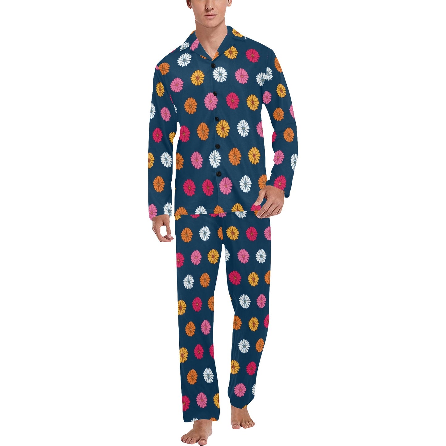 Gerberas Pattern Print Design GB06 Men's Long Pajama Set