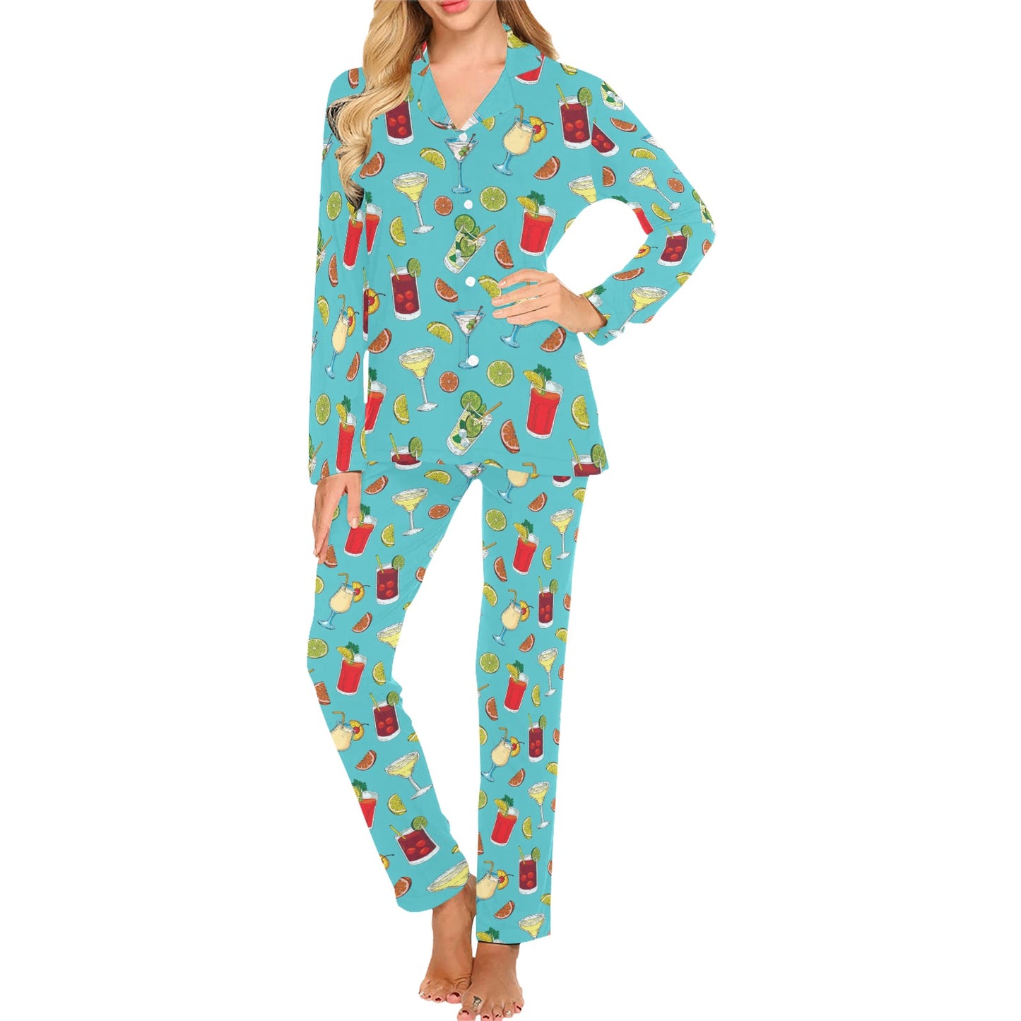 Cocktail Pattern Print Design 05 Women's Long Pajama Set