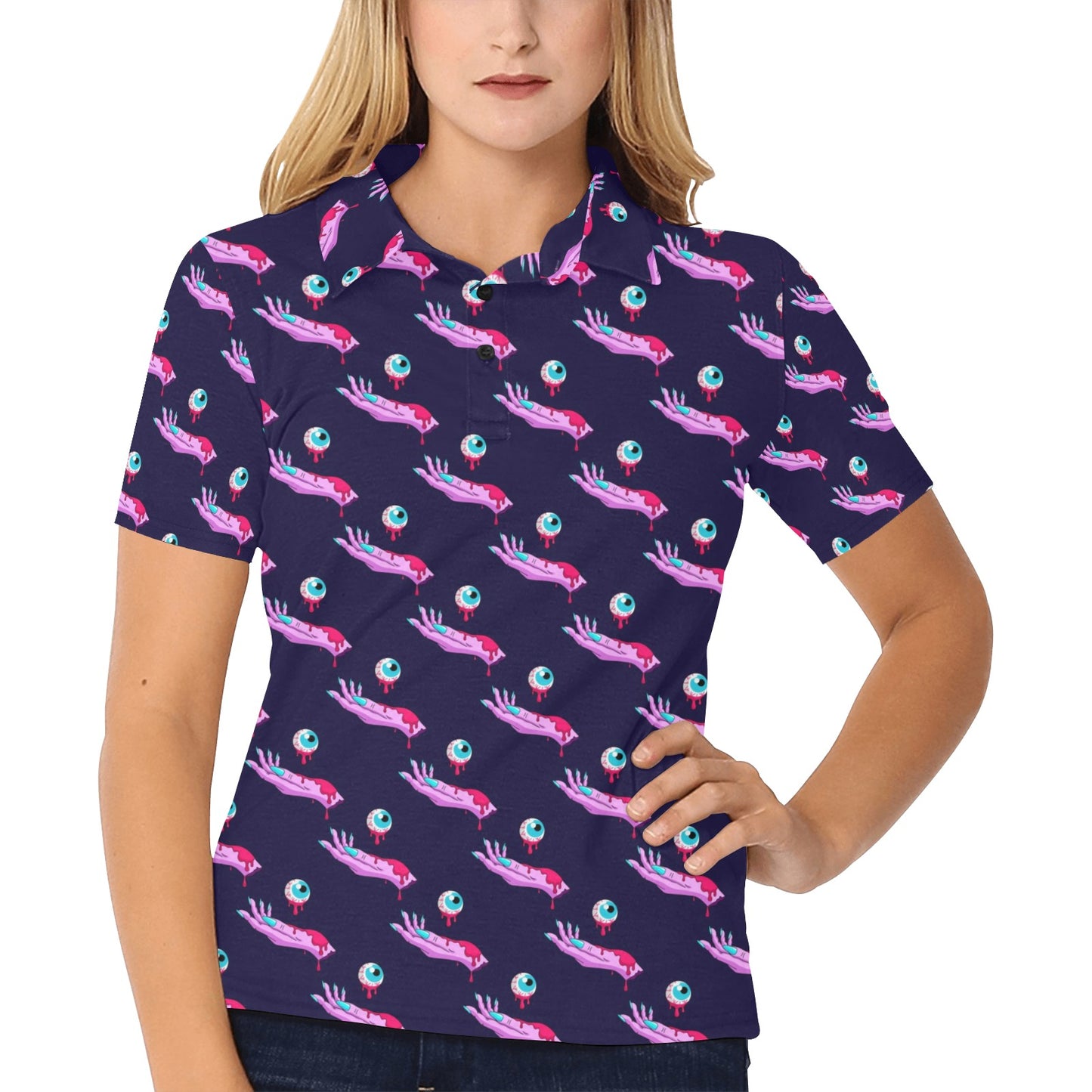 Zombie Pink Hand Design Pattern Print Women's Polo Shirt