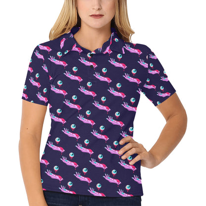 Zombie Pink Hand Design Pattern Print Women's Polo Shirt