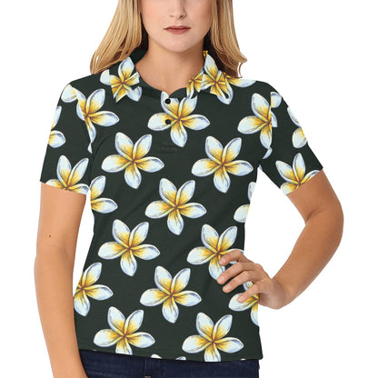 White Plumeria Pattern Print Design PM022 Women's Polo Shirt