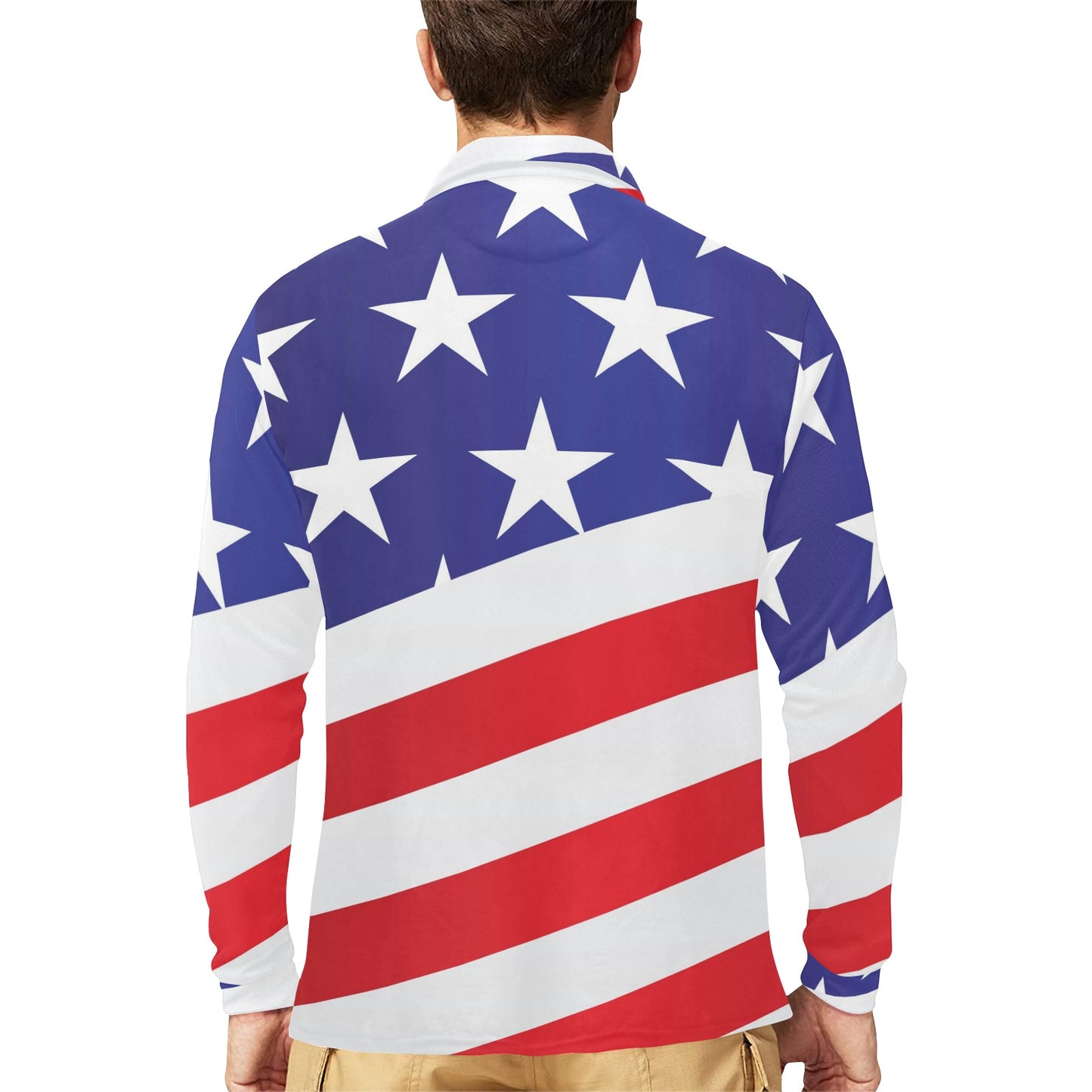 American flag Print Long Sleeve Polo Shirt For Men's