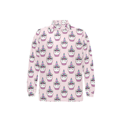 Cupcakes Unicorn Print Pattern Long Sleeve Polo Shirt For Men's