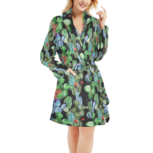 Cactus Watercolor Style Print Women's Fleece Robe