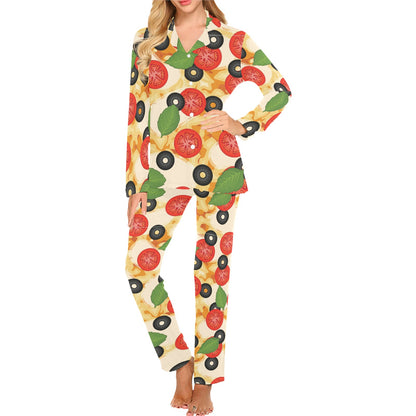 Pizza Pattern Print Design A05 Women's Long Pajama Set