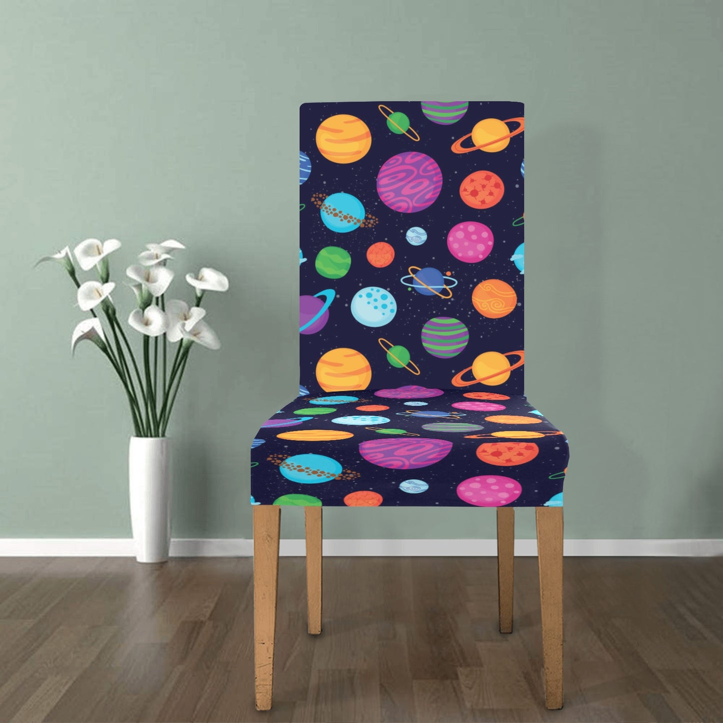Planet Multicolor Print Design LKS302 Dining Chair Slipcover