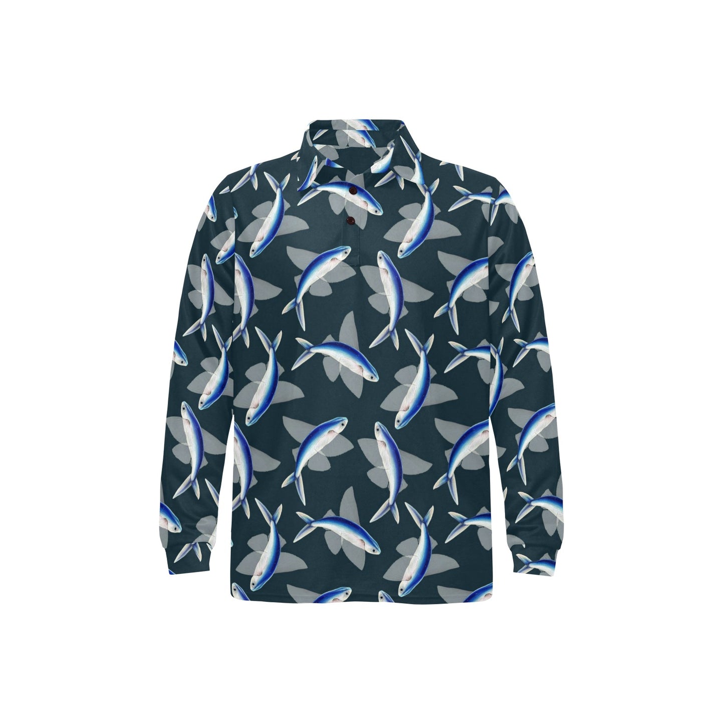 Flying Fish Pattern Print Design 04 Long Sleeve Polo Shirt For Men's