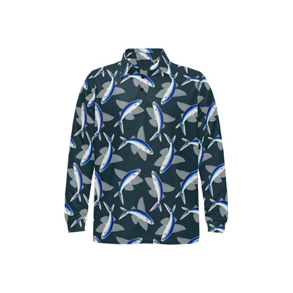 Flying Fish Pattern Print Design 04 Long Sleeve Polo Shirt For Men's