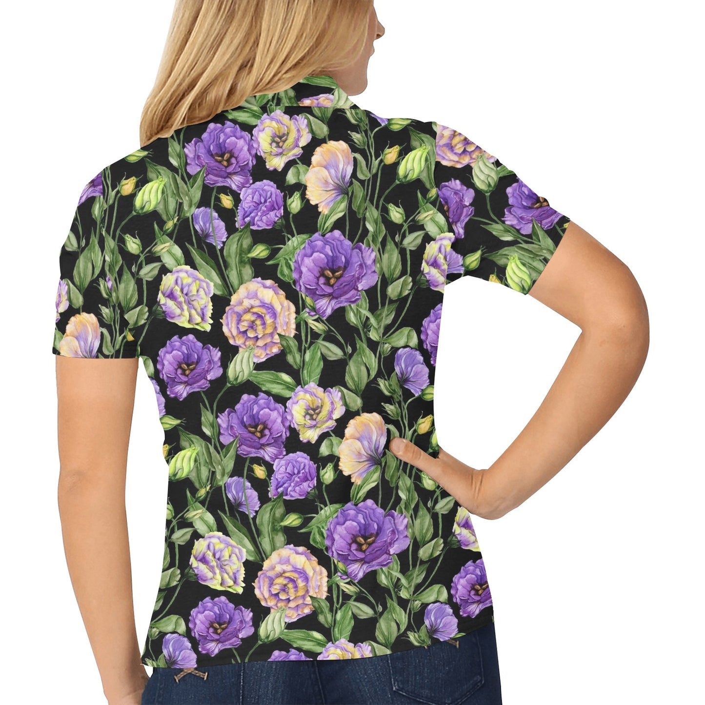 Lisianthus Pattern Print Design LT02 Women's Polo Shirt