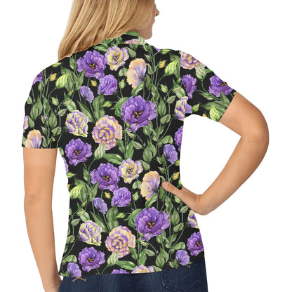 Lisianthus Pattern Print Design LT02 Women's Polo Shirt